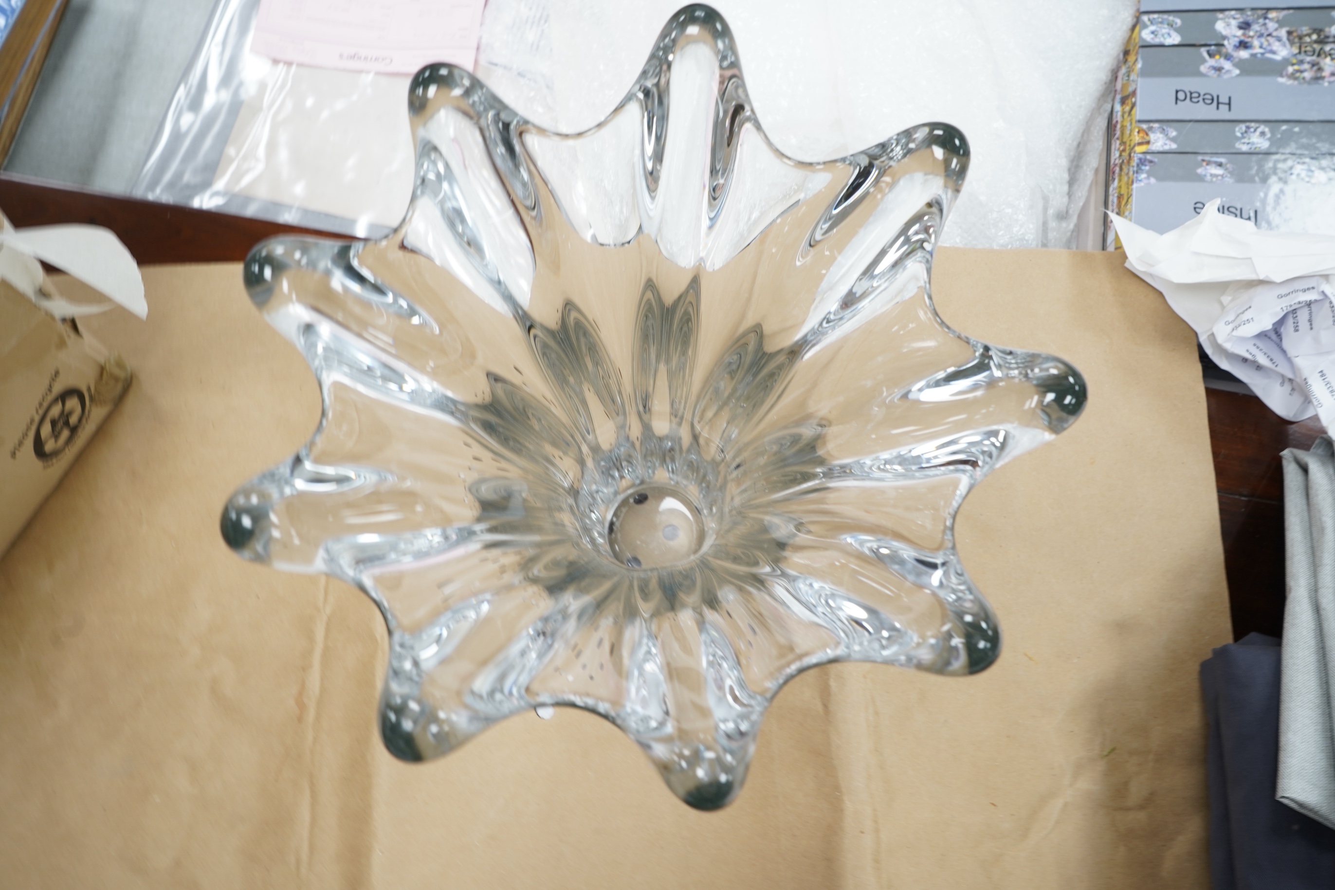 Vannes - Large 1960's clear crystal glass vase, 39cm high